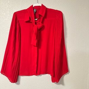 Worthington Red Pleated Sleeve Blouse